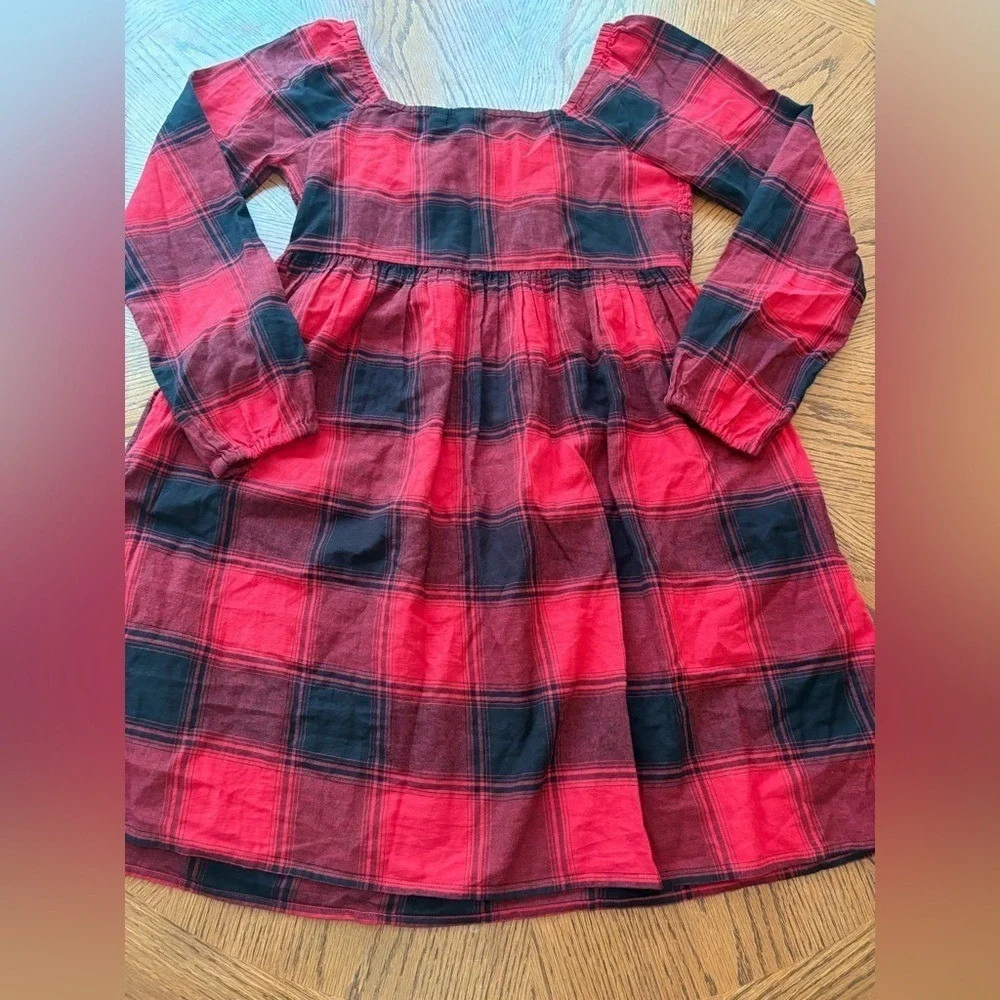 Gap Kids Girls Red Black Buffalo Plaid Smocked Long Sleeve‎ Dress XXL 14 16